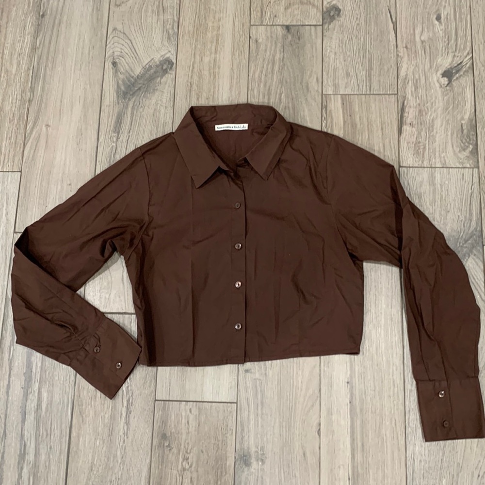 Abercrombie &Fitch Brown crop button down long sleeve